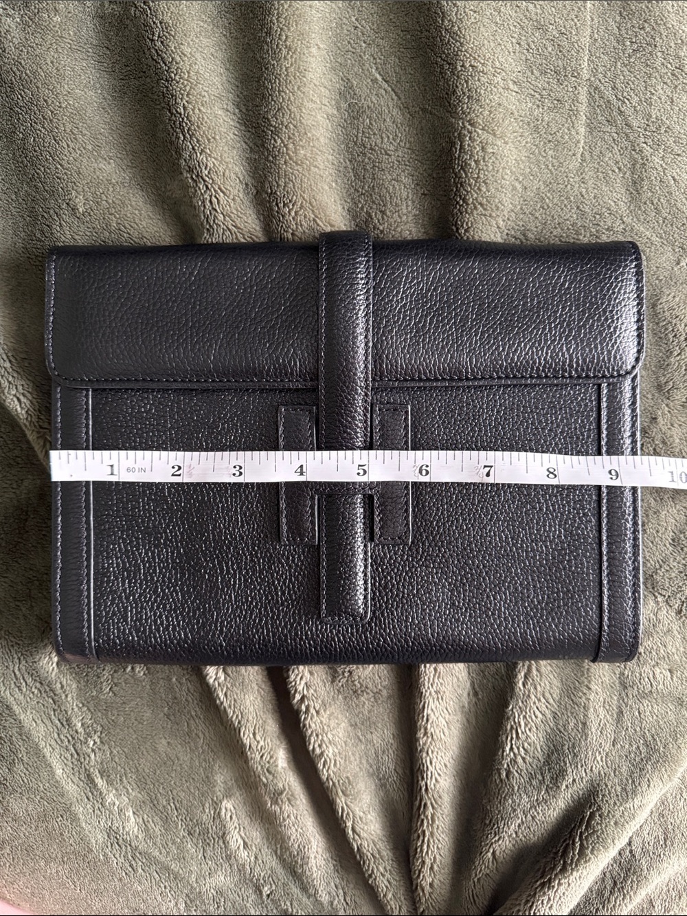 Black Leather  Clutch with Embossed H Detail - Picture 7 of 8